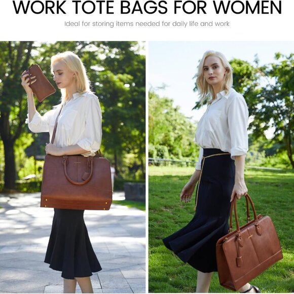 Laptop Tote Bag for Women, Vintage Leather Purse, Computer Briefcase, Waterproof - Picture 7 of 7